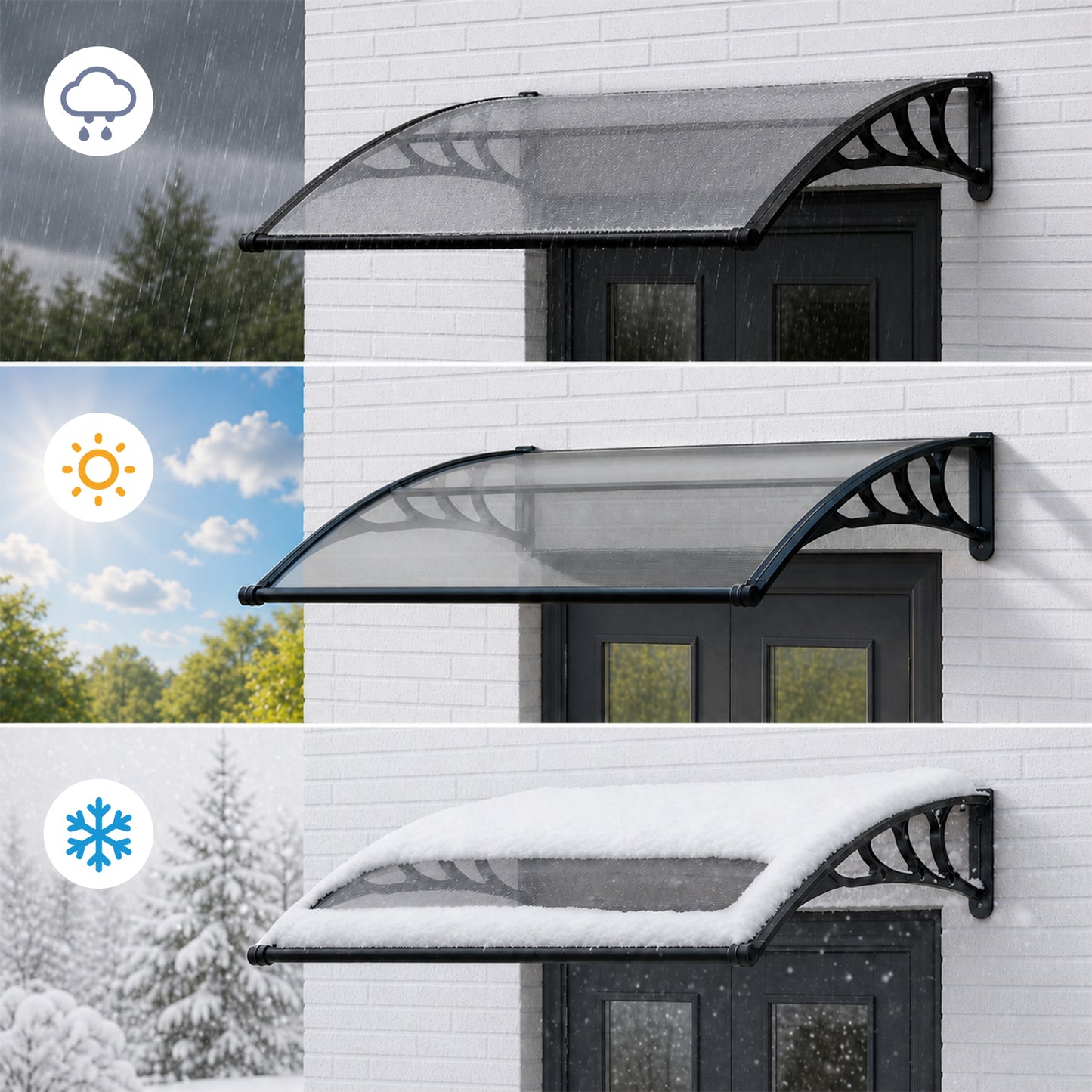 Black Modern Door Window Awning UV Protection Polycarbonate Canopy
