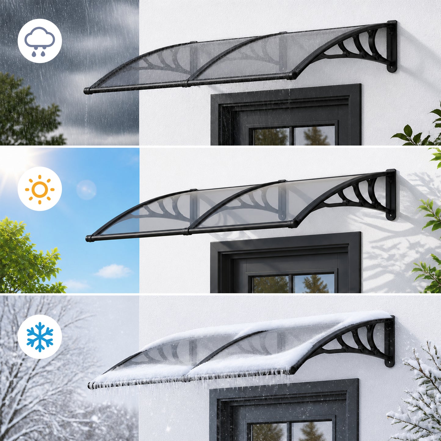 Black Modern Door Window Awning UV Protection Polycarbonate Canopy