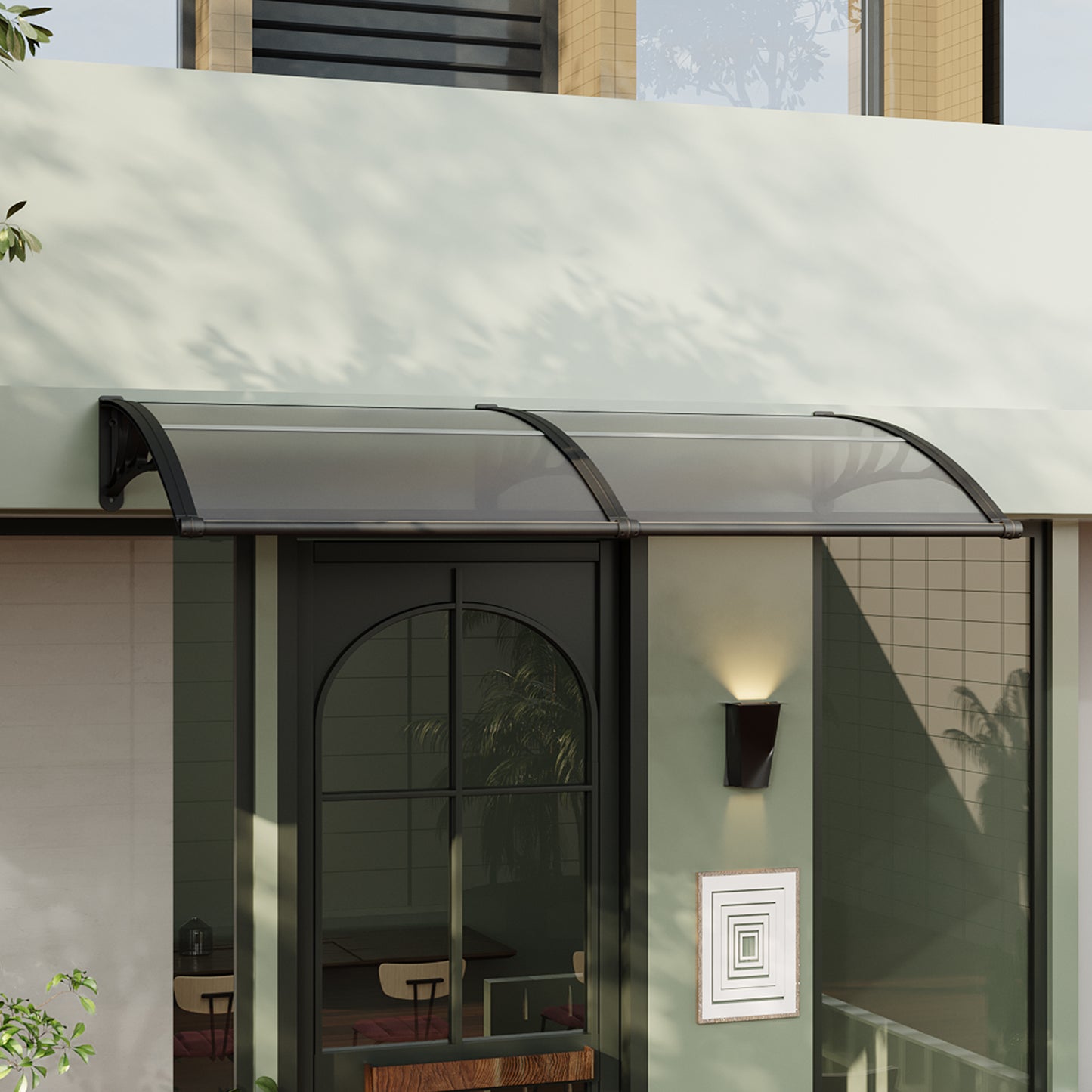 Black Modern Door Window Awning UV Protection Polycarbonate Canopy