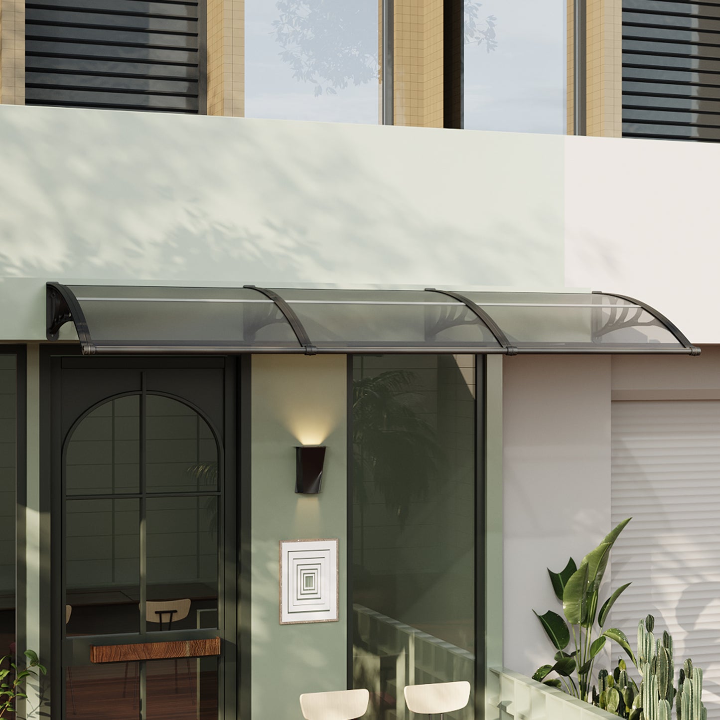 Black Modern Door Window Awning UV Protection Polycarbonate Canopy