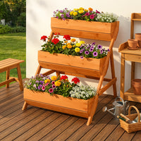 2.1x2.5ft 3 Tier Wooden Planter Box Fir Wood Garden Raised Bed