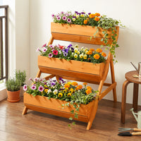 2.1x2.5ft 3 Tier Wooden Planter Box Fir Wood Garden Raised Bed