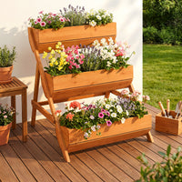 2.1x2.5ft 3 Tier Wooden Planter Box Fir Wood Garden Raised Bed
