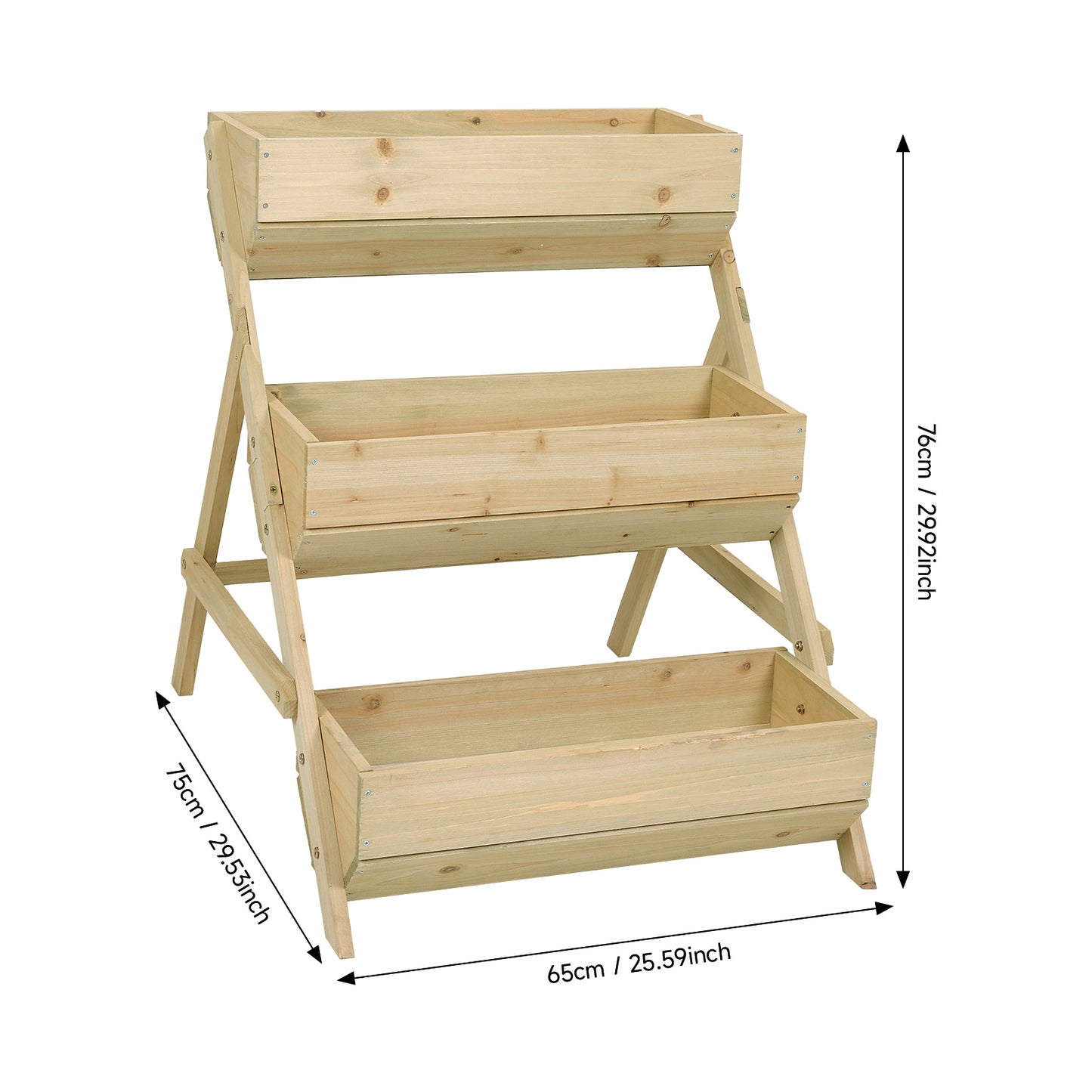 2.1x2.5ft 3 Tier Wooden Planter Box Fir Wood Garden Raised Bed