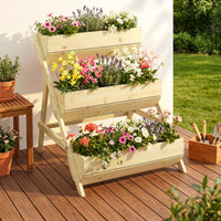 2.1x2.5ft 3 Tier Wooden Planter Box Fir Wood Garden Raised Bed