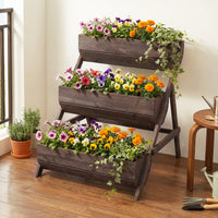 2.1x2.5ft 3 Tier Wooden Planter Box Fir Wood Garden Raised Bed
