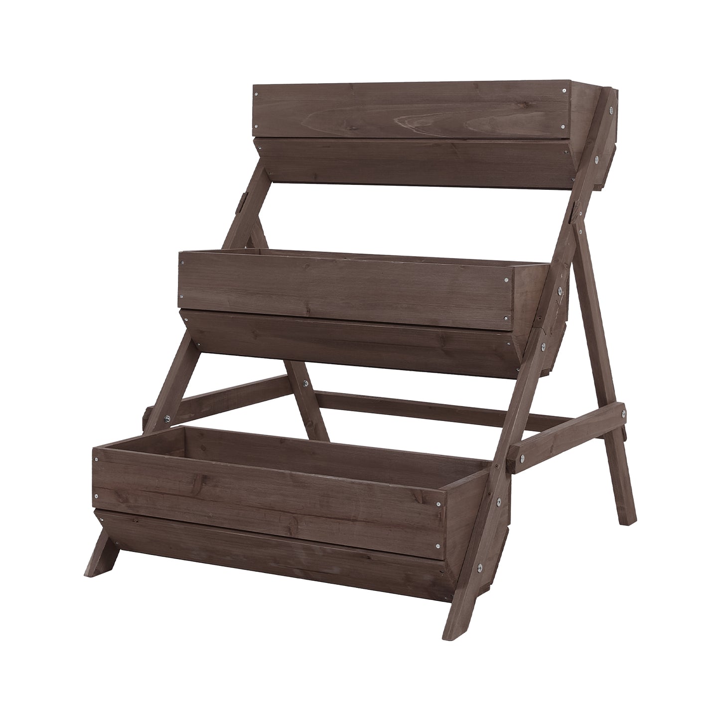 2.1x2.5ft 3 Tier Wooden Planter Box Fir Wood Garden Raised Bed