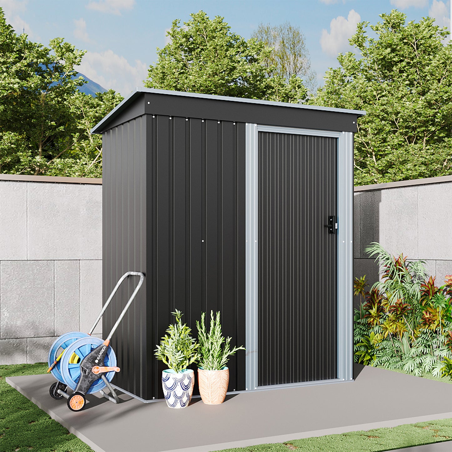 3x5FT Anthracite Metal Garden Shed With Lockable Sliding Door