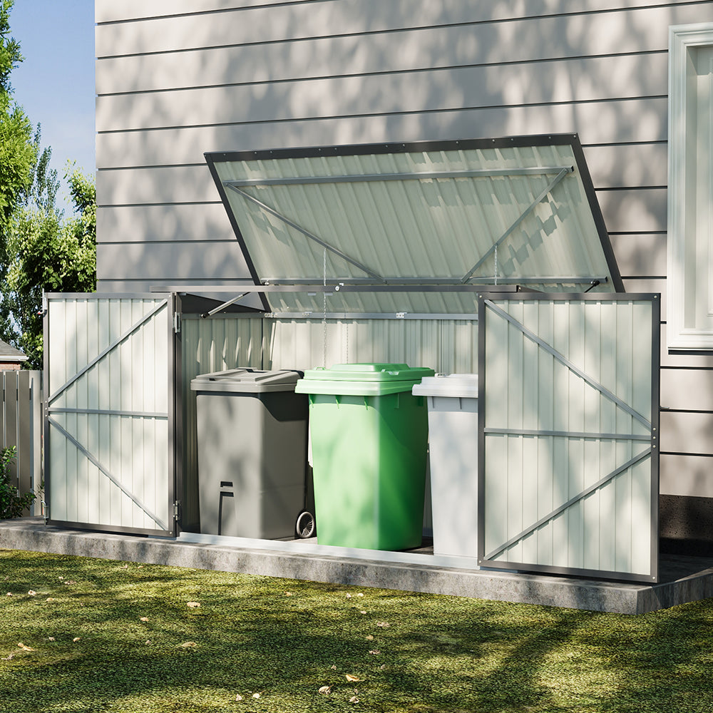 8x3ft Metal Wheelie Bin Storage Shed With Double Doors And Lockable Design