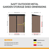 3x5ft Zinc Steel Metal Garden Storage Tool Shed Lockable Rustic Style