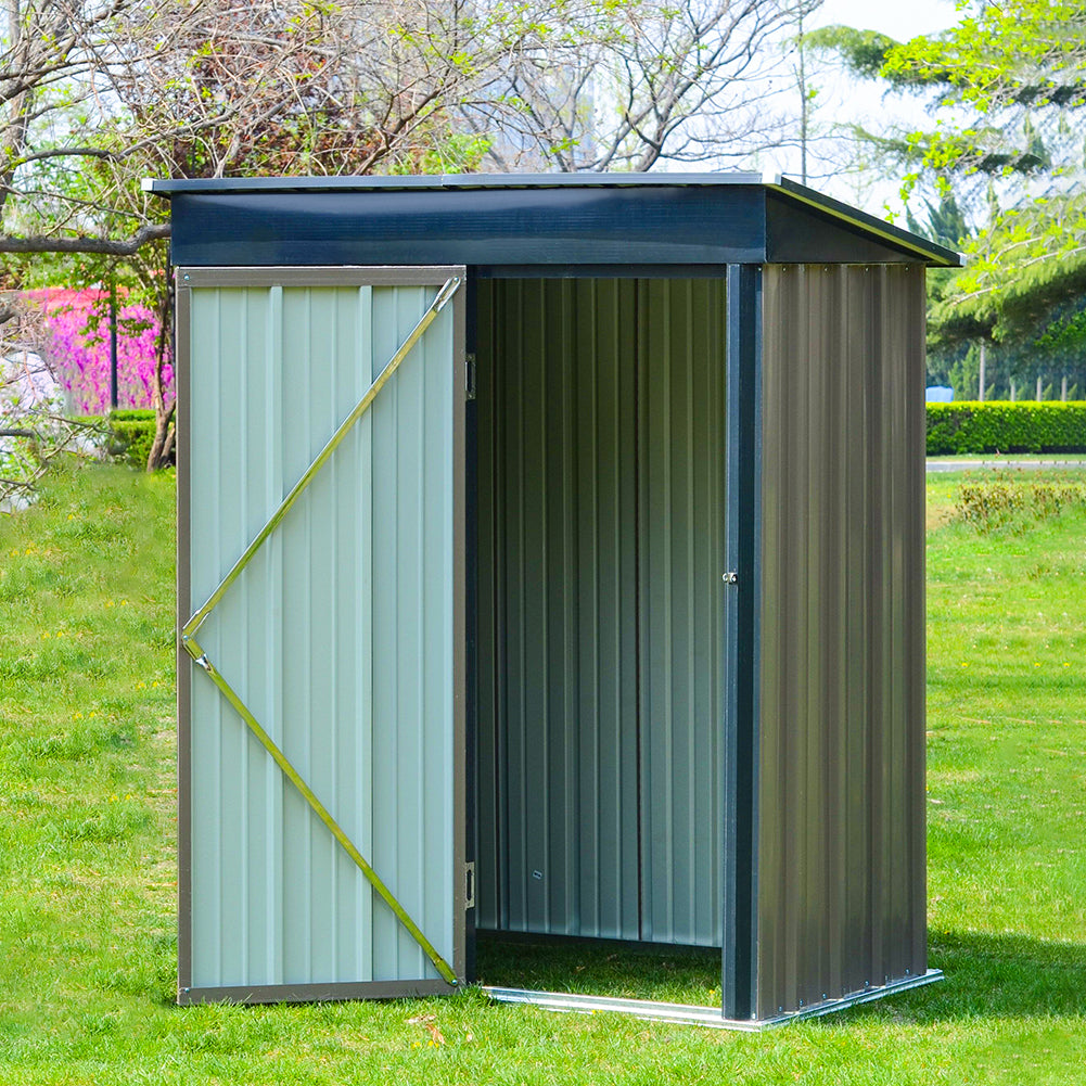 3x5ft Zinc Steel Metal Garden Storage Tool Shed Lockable Rustic Style