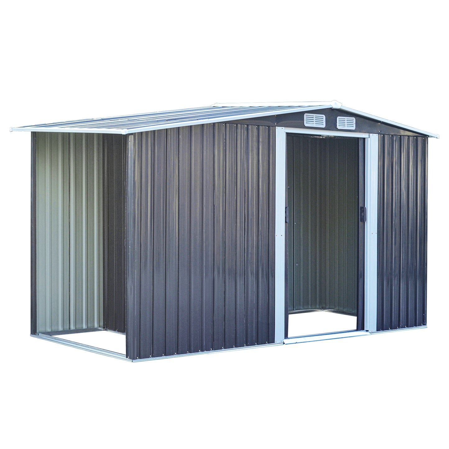 10x4ft Metal Lockable Garden Shed with Log Store Apex Roof