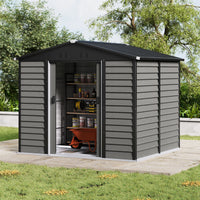 Large Metal Garden Storage Tool Shed with Wood Effect Sliding Door