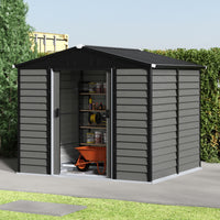 Large Metal Garden Storage Tool Shed with Wood Effect Sliding Door