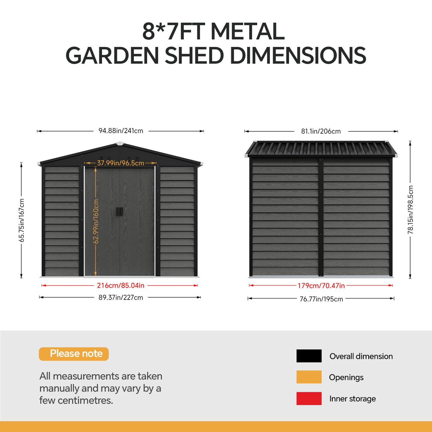 Large Metal Garden Storage Tool Shed with Wood Effect Sliding Door