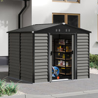 Large Metal Garden Storage Tool Shed with Wood Effect Sliding Door