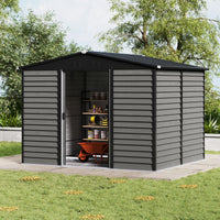 Large Metal Garden Storage Tool Shed with Wood Effect Sliding Door