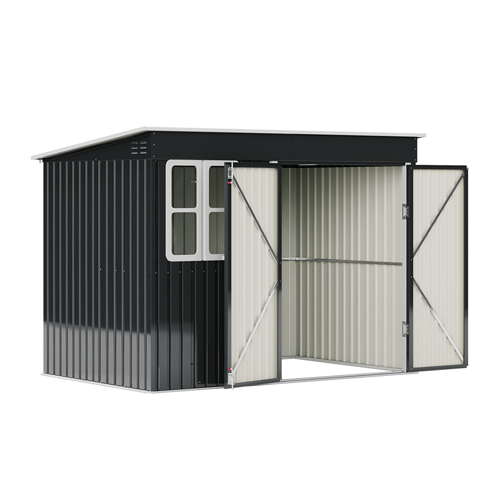 9x6ft Galvanised Steel Double Door Garden Storage Tool Shed Lockable Weather Resistant
