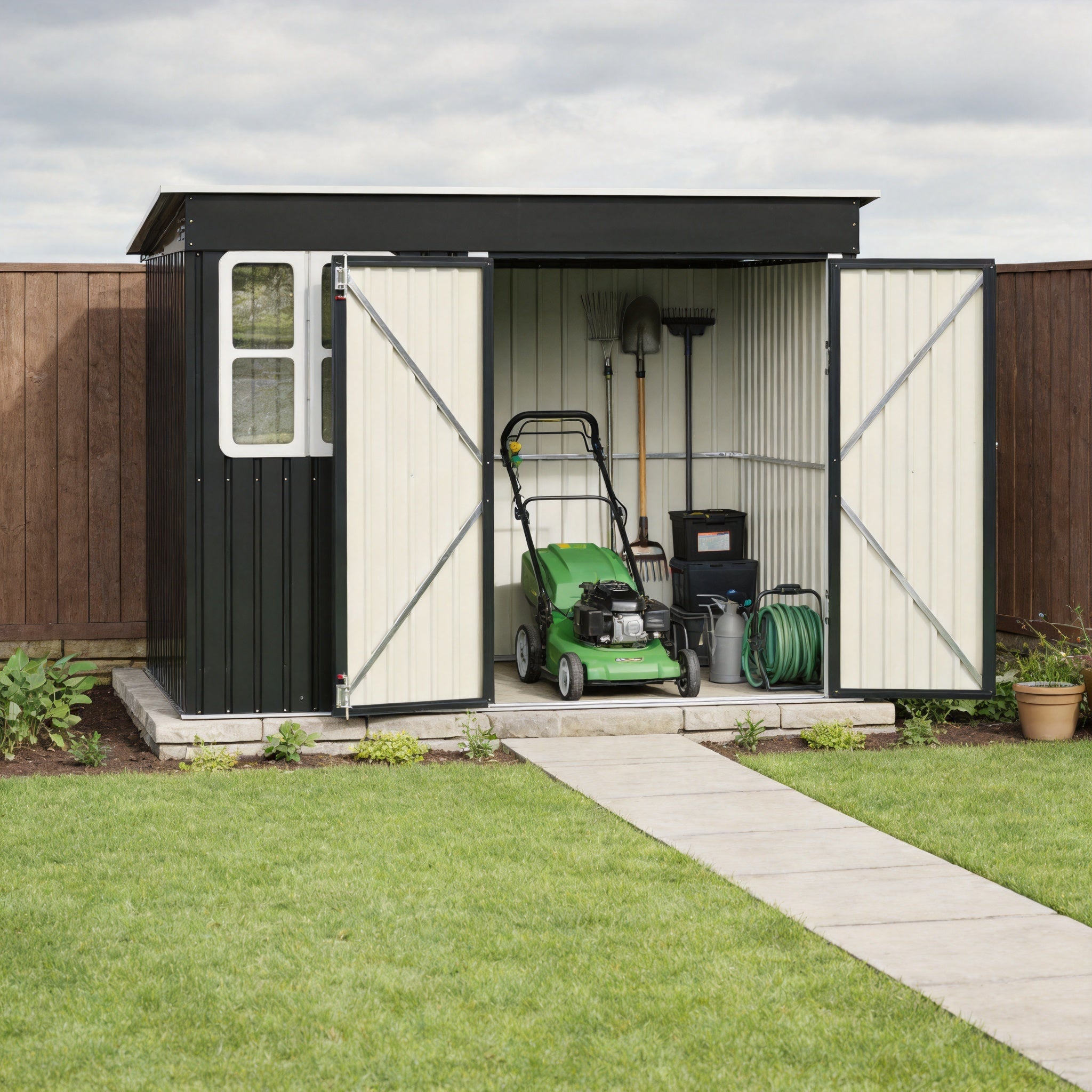 9x6ft Galvanised Steel Double Door Garden Storage Tool Shed Lockable Weather Resistant