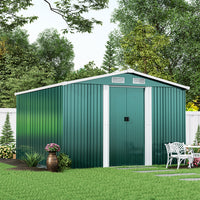 10x8ft Metal Garden Storage Tool Shed Double Sliding Doors Lockable Apex Roof