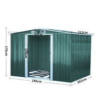 10x8ft Metal Garden Storage Tool Shed Double Sliding Doors Lockable Apex Roof