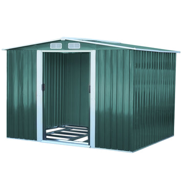 10x8ft Metal Garden Storage Tool Shed Double Sliding Doors Lockable Apex Roof