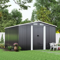 10x8ft Metal Garden Storage Tool Shed Double Sliding Doors Lockable Apex Roof