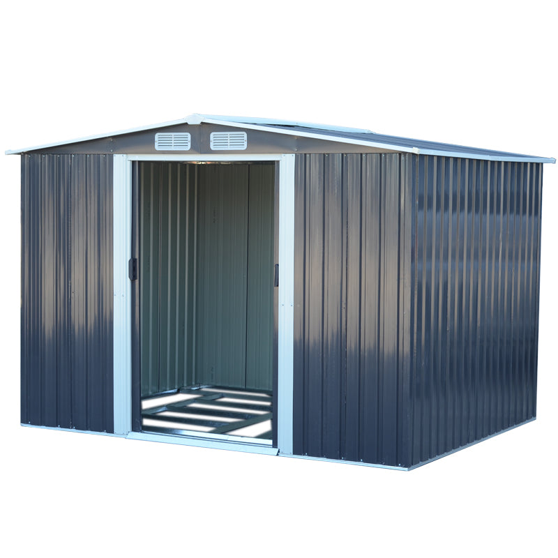 10x8ft Metal Garden Storage Tool Shed Double Sliding Doors Lockable Apex Roof