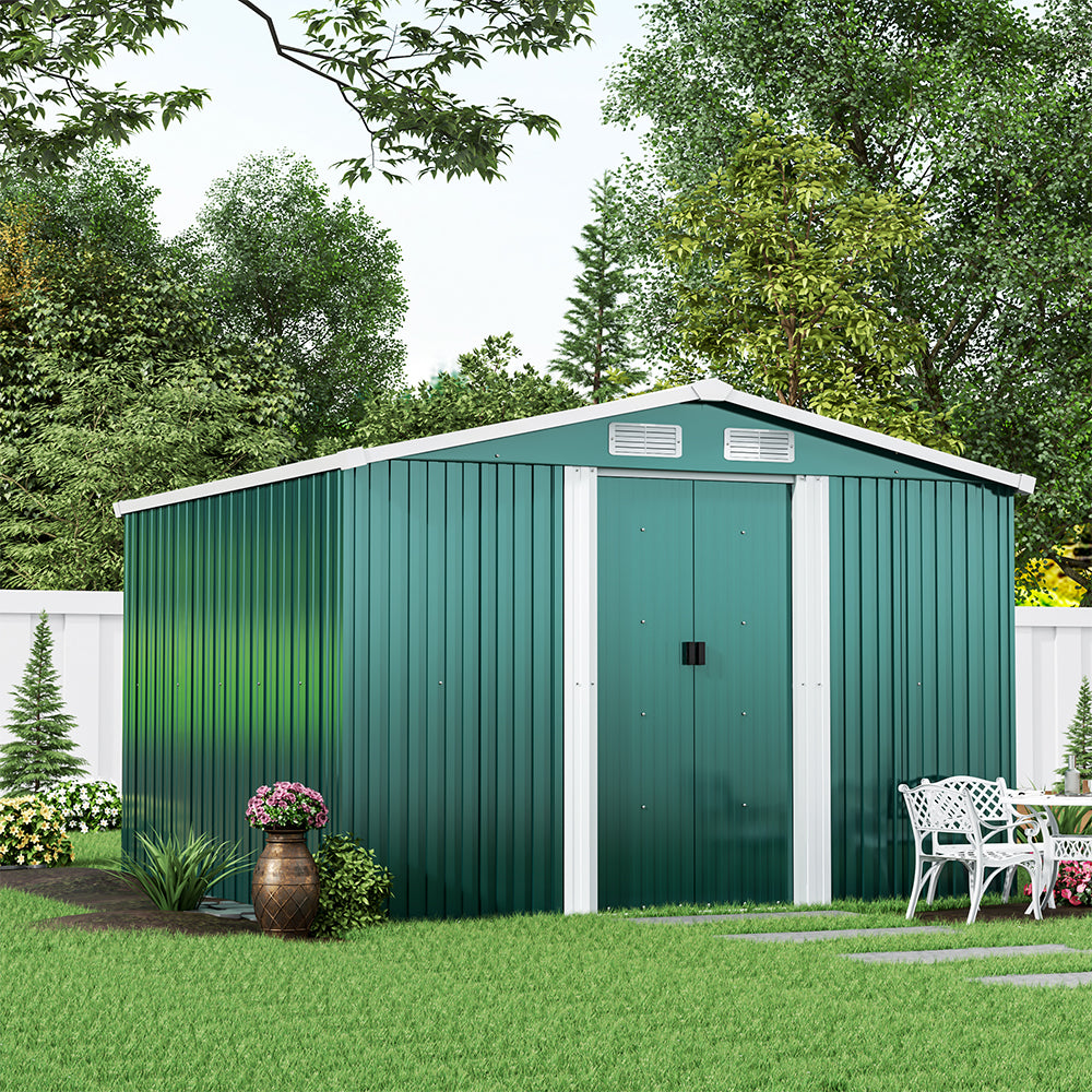 Large Metal Garden Storage Tool Shed with Lockable Sliding Doors and Ventilation