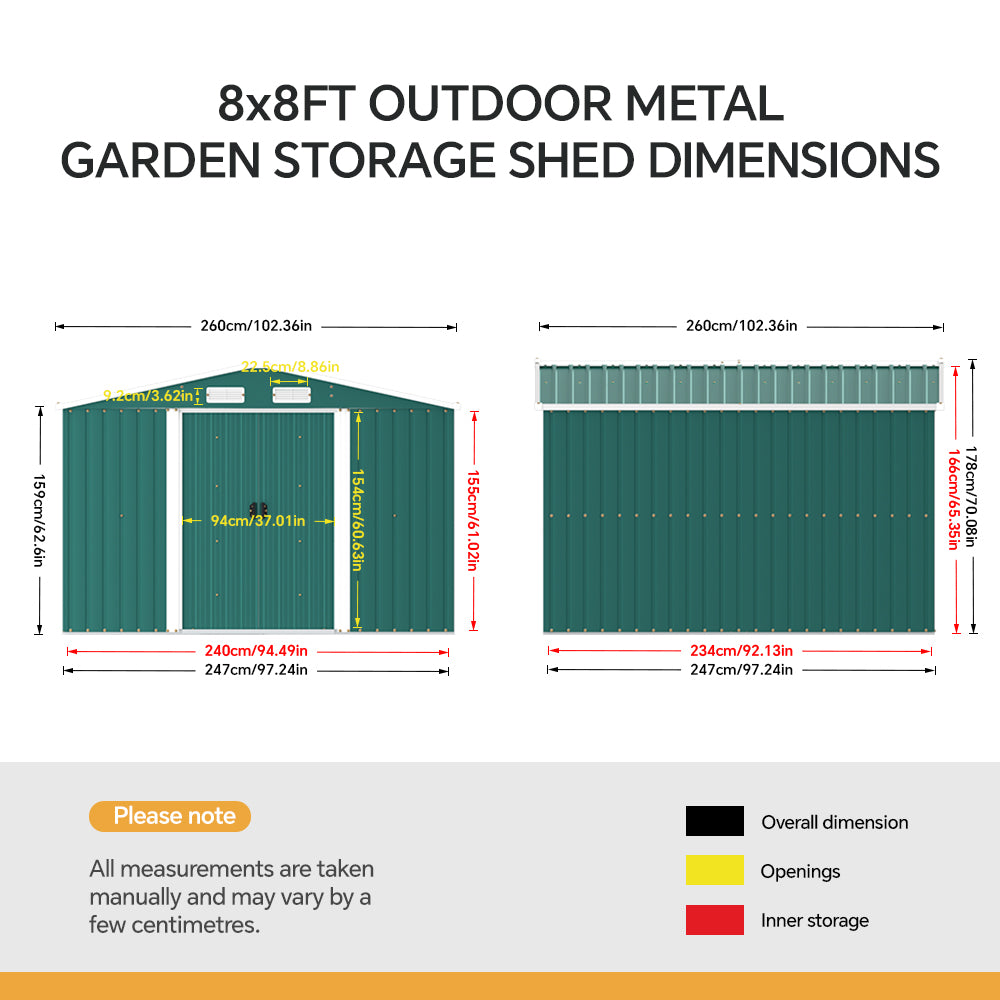 Large Metal Garden Storage Tool Shed with Lockable Sliding Doors and Ventilation