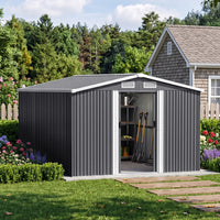 Large Metal Garden Storage Tool Shed with Lockable Sliding Doors and Ventilation