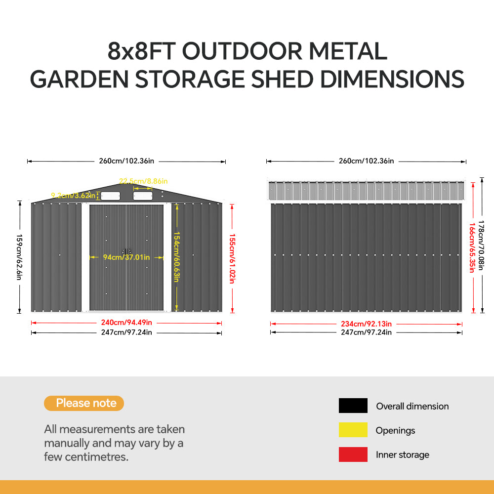 Large Metal Garden Storage Tool Shed with Lockable Sliding Doors and Ventilation