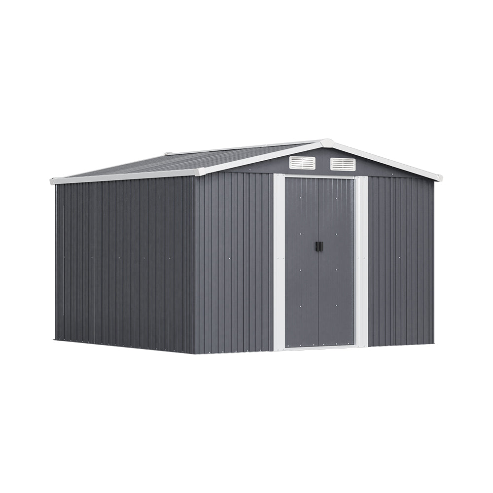Large Metal Garden Storage Tool Shed with Lockable Sliding Doors and Ventilation