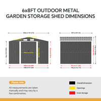 6x8ft Heavy Duty Metal Garden Storage Tool Shed Lockable Apex Roof