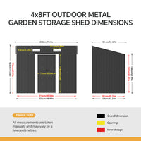 4x8ft Metal Garden Storage Tool Shed with Double Doors Ventilated Sloped Roof