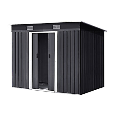 4x8ft Metal Garden Storage Tool Shed with Double Doors Ventilated Sloped Roof