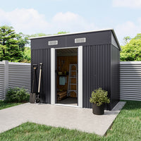 4x8ft Metal Garden Storage Tool Shed with Double Doors Ventilated Sloped Roof