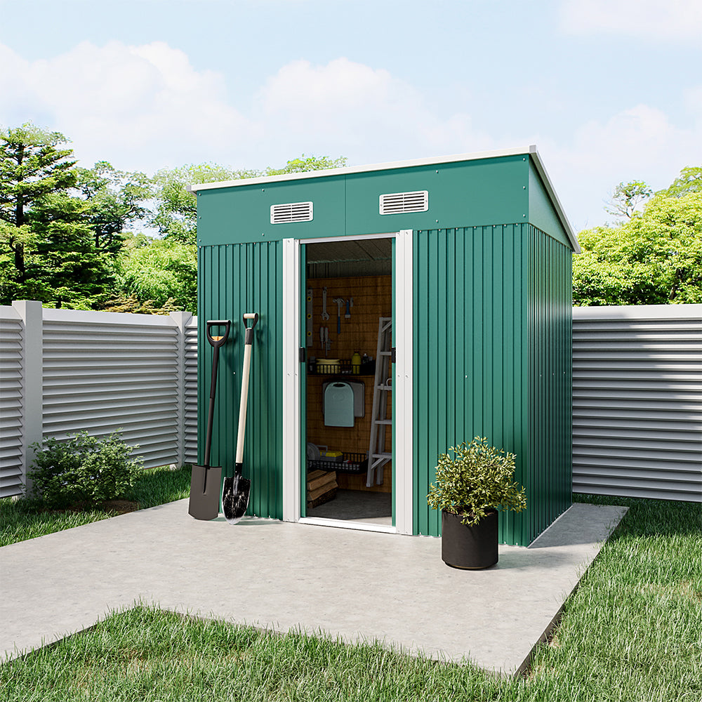 4x6ft Metal Garden Storage Tool Shed with Sliding Doors Ventilated Pent Roof