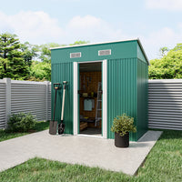 4x6ft Metal Garden Storage Tool Shed with Sliding Doors Ventilated Pent Roof