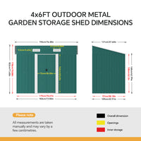 4x6ft Metal Garden Storage Tool Shed with Sliding Doors Ventilated Pent Roof