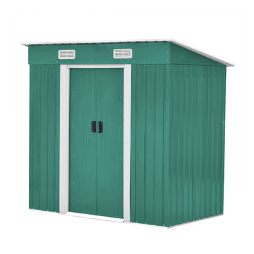 4x6ft Metal Garden Storage Tool Shed with Sliding Doors Ventilated Pent Roof