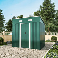 4x6ft Metal Garden Storage Tool Shed with Sliding Doors Ventilated Pent Roof