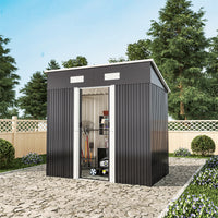 4x6ft Metal Garden Storage Tool Shed with Sliding Doors Ventilated Pent Roof