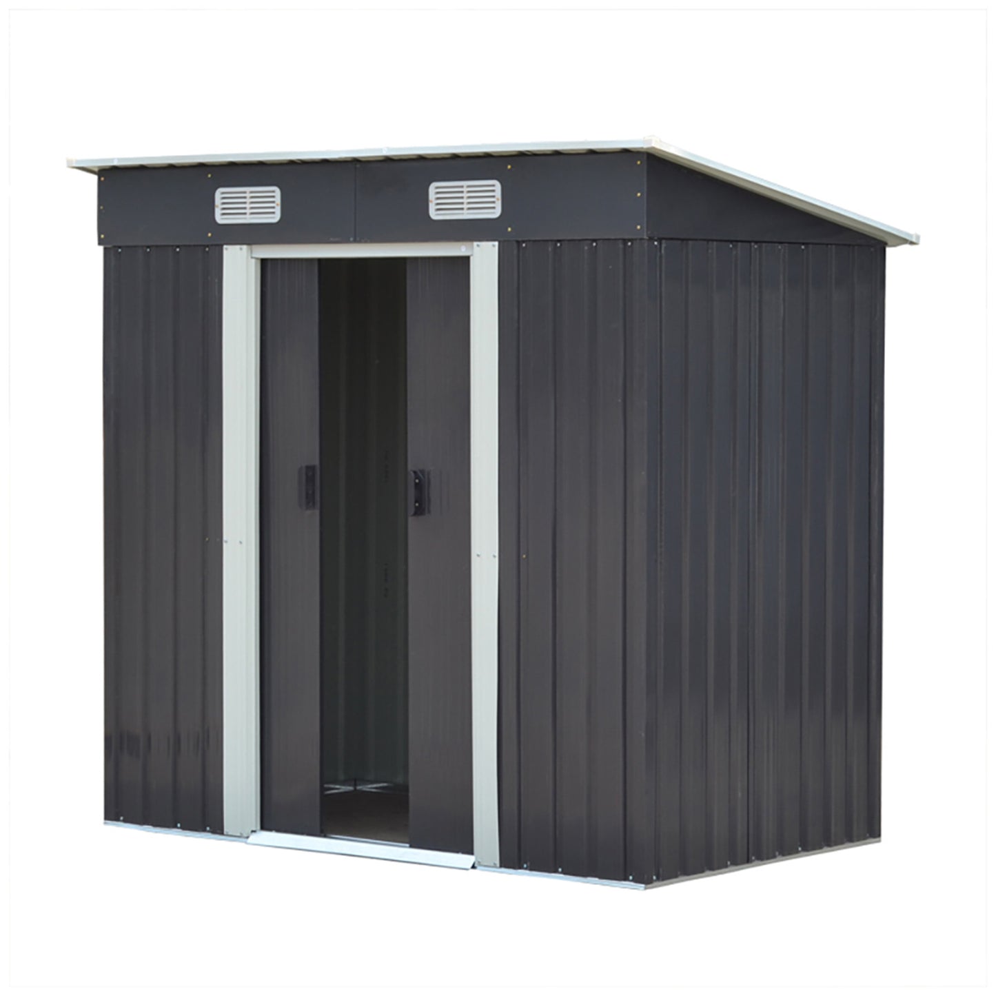 4x6ft Metal Garden Storage Tool Shed with Sliding Doors Ventilated Pent Roof