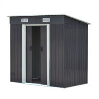 4x6ft Metal Garden Storage Tool Shed with Sliding Doors Ventilated Pent Roof