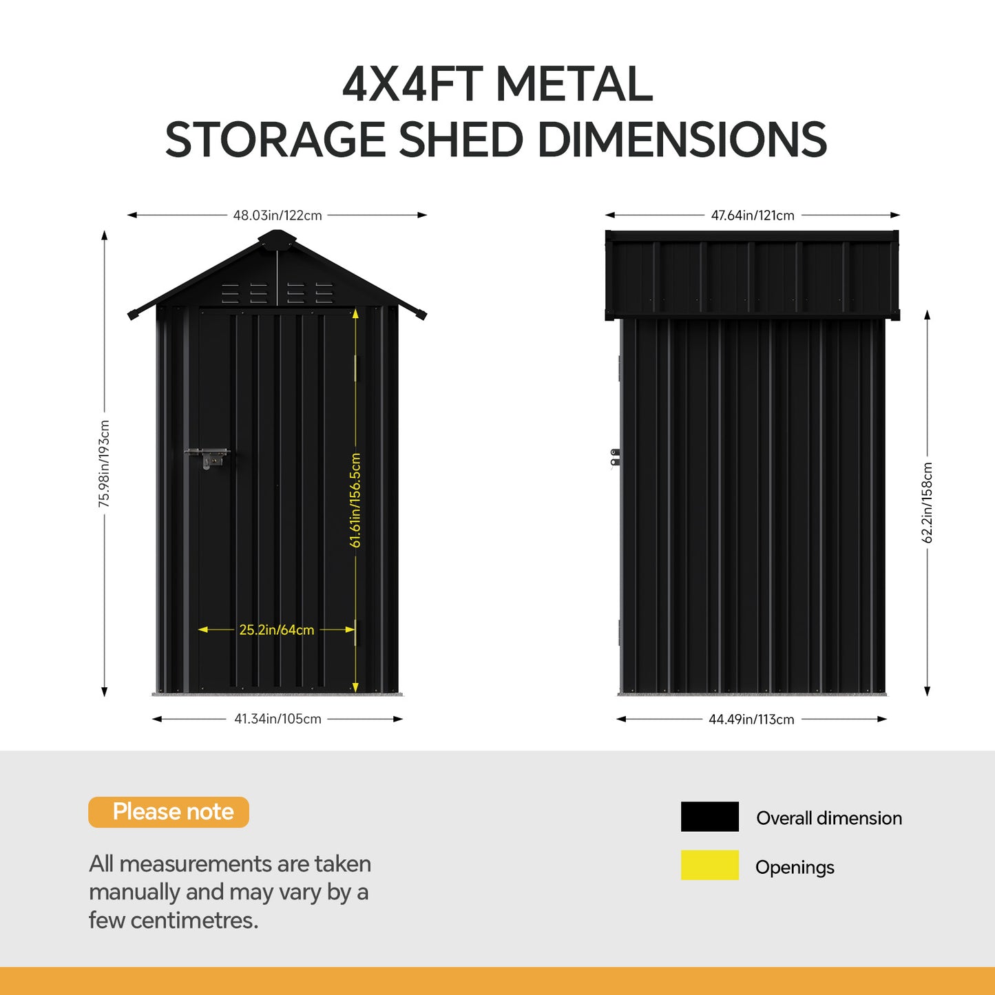 4x4FT Metal Garden Tool Shed With Apex Roof Lockable Door And 4 Vents