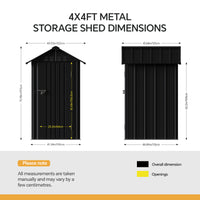 4x4FT Metal Garden Tool Shed With Apex Roof Lockable Door And 4 Vents