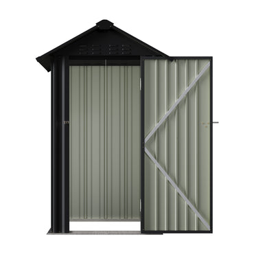 4x4FT Metal Garden Tool Shed With Apex Roof Lockable Door And 4 Vents