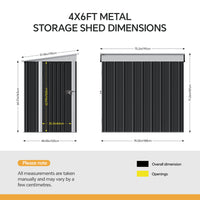 4x6FT Metal Garden Tool Shed With Pent Roof Lockable Door And Vents