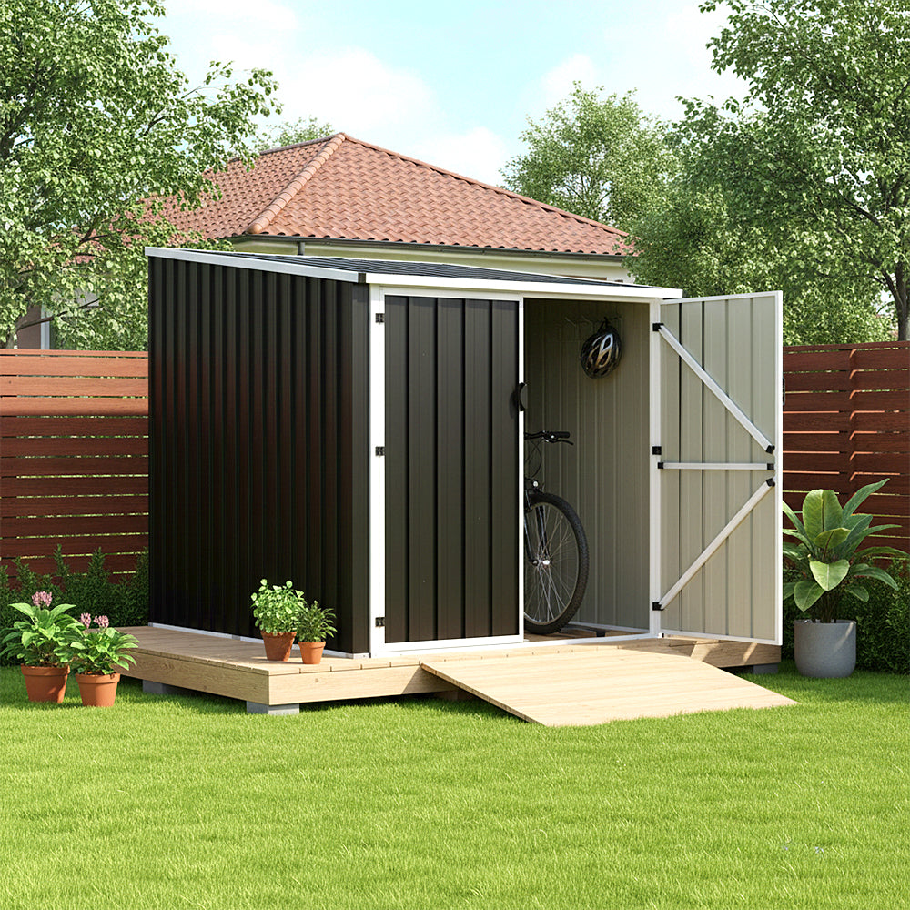 5x7ft Metal Lockable Garden Bike Storage Shed 3 Bikes Pent Roof